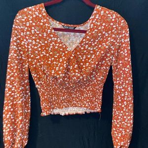 SHEIN red floral cropped long sleeve size medium